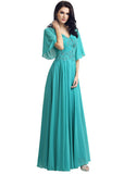 Modest Chiffon V-neck Neckline Trumpet Sleeves A-line Evening Dresses With Bea
