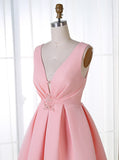 Deep V-Neck Short Pink Lace Homecoming Dress