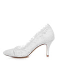 Elegant Satin Upper Closed Toe Stiletto Heels Wedding/ Bridal Shoes With Lace