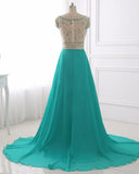 A Line Prom Dresses 2017 Chiffon Evening Dress Illusion Sparkly Beading Bodice