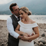 Backless Mermaid Satin Off the Shoulder Wedding Dress