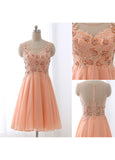 Fabulous Chiffon Scoop Neckline Knee-length A-line Homecoming Dresses With Beaded Lace Appliques