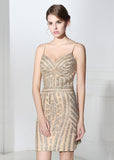 Brilliant Tulle Spaghetti Straps Neckline Sheath Short Cocktail Dresses With Beadings