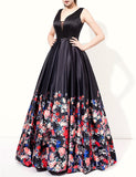 Black V Neck Print Prom Dress