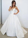Sweep Train Ball Gown Ruched Satin Spaghetti Straps Wedding Dress