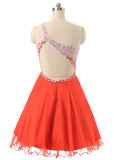 Energetic Chiffon One-shoulder Neckline A-Line Short Homecoming Dresses With Beads & Rhinestones