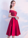Burgundy Sashes Off-the-Shoulder Knee-Length Homecoming Dress