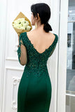 Dark Green Long Sleeve Beading Appliques Mermaid Prom Dress