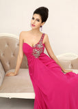 Exquisite Chiffon One-Shoulder Neckline Sheath Prom Dresses With Beading