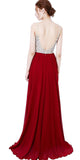 Red Deep V-neck Beaded Jewelry Prom Dress