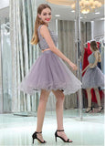 Tulle Bateau Neckline Knee-length A-line Two-piece Homecoming Dresses With Beaded Lace Appliques