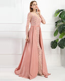 Attachable Train Long Sleeves Mermaid Prom Dress