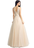 Junoesque Tulle V-neck Neckline A-line Evening Dresses With Bowknot