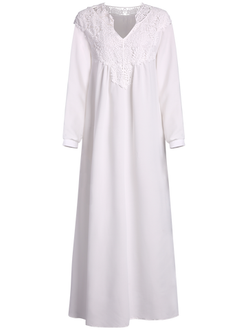 White Crochet Trim Maxi Flowing Dress