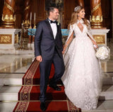 Beads Appliques A-line Lace Cape Straps V-neck Wedding Dress