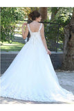 V Neck Tulle Sexy Lace Up A Line Appliques Romantic Wedding Dress