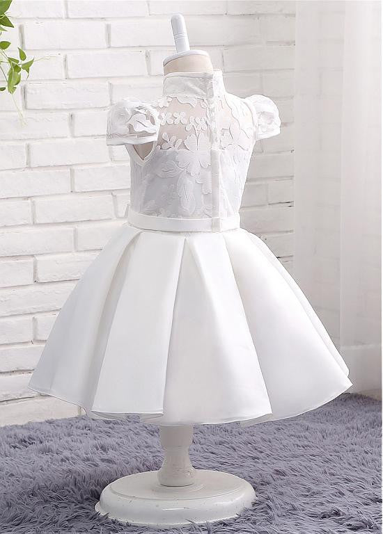 White Ball Gown Satin Lace Flower Girl Dress main image 1