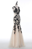 Champagne Sleeveless Mermaid Appliques Evening dresss