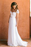 Bohemian Summer Beach Cap Sleeves Chiffon Boho Wedding Dress