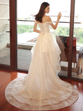 A-Line Off-The-Shoulder Appliques Chapel Train Wedding Dress