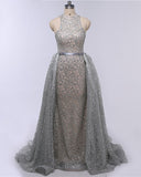 Gold High Neck Mermaid Sequin Prom Dress