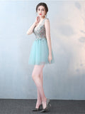 Mint V-Neck Beading Crystal Cocktail Dress