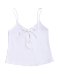 White Ribbed Lace Up Crop Tank Top