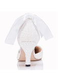 Sweet Lace Upper Pointed Toe Stiletto Heels Wedding/ Bridal Party Shoes With Ribbon & Pearls
