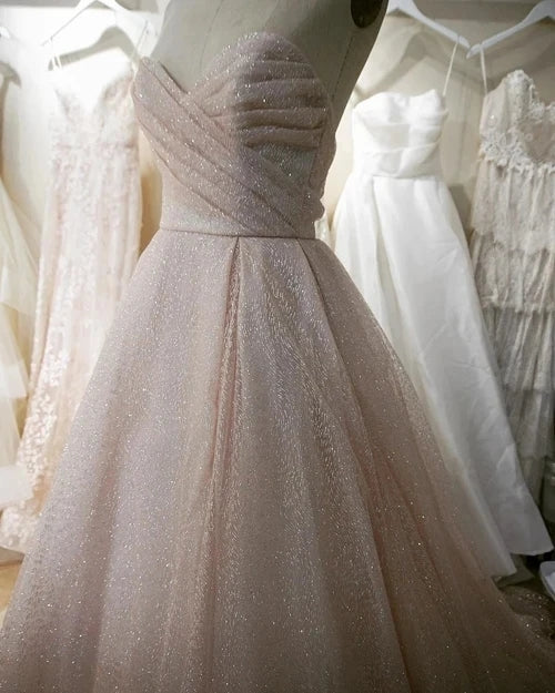 2021 Sequin Sparkle Sweetheart Champagne Tulle Wedding Dress US12 / Ivory