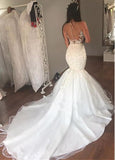 Tulle Sheer Jewel Lace Appliques Mermaid Wedding Dress