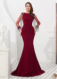Satin Bateau Burgundy Long Sleeve Mermaid Evening Dress
