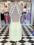 Short Backless Yellow Lace Backless Sheath Column Homecoming Dress