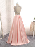 Pink Satin Two Piece Backless Prom Dress