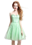 Romantic Satin & Tulle Sweetheart Neckline Short-length A-line Homecoming Dresses With Beadings