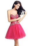 Pretty Tulle Sweetheart Neckline Short Length A-Line Homecoming Dresses With Beadings