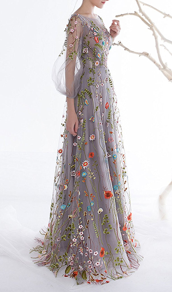 Floral Embroidery Long Sleeves Prom Dress Sassymyprom Floral Embroidery Long Sleeves Prom Dress Sassymyprom