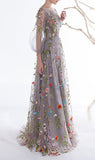 Floral Embroidery Long Sleeves Prom Dress