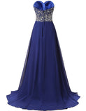 Long Beaded Royal Blue Prom Dresses Featuring Sweetheart Neckline Long Chiffon A Line Court Train Evening Gown