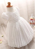 Unique Lace Jewel Neckline Ball Gown Flower Girl Dresses With Rhinestones