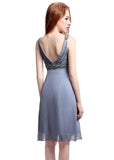 Exquisite Chiffon V-neck Neckline Knee-length A-Line Homecoming Dresses With Beadings