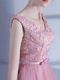 Pink Bowknot Sashes V-Neck Short Homecoming Dress