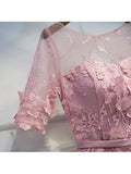 Scoop Lace Half Sleeves Sashes A-Line Floor-Length Evening Dress