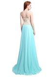 Gorgeous Chiffon V-neck Neckline Natural Waistline A-line Prom Dresses With Beadings