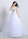 Sparkling Tulle Strapless A-line Wedding Dresses With Lace Appliques