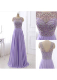 Purple Exquisite Chiffon Scoop Neckline A-Line Prom Dresses With Beadings