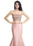 Marvelous Satin Strapless Neckline Two-piece Mermaid Evening Dresses With Beadings