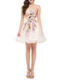 Peacock Embroidery Tulle Short Homecoming Dress Prom Gown