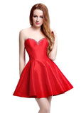 Elegant Taffeta Sweetheart Neckline Mini-length A-Line Homecoming Dresses With Beadings