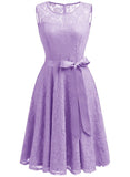 Pink Floral Lace Dress Short Bridesmaid Dresses with Sheer Neckline