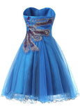 Chic Tulle & Satin Sweetheart Neckline A-Line Short Cocktail Dresses With Peacock Pattern